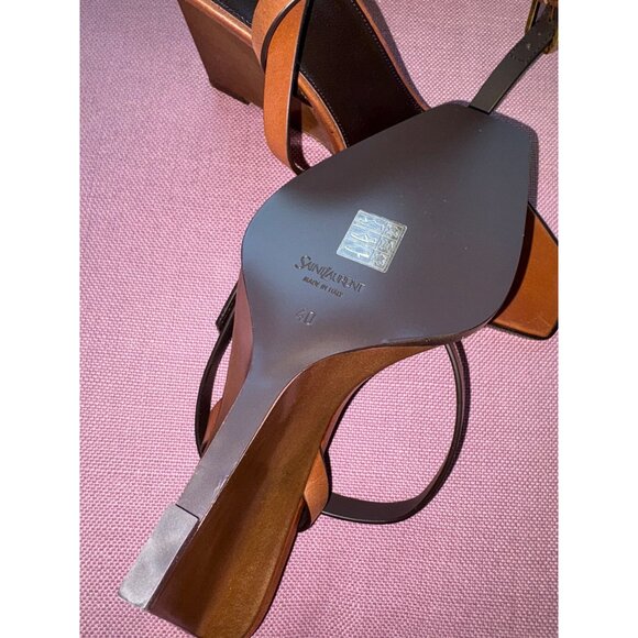 Saint Laurent Wedge Sandals in Bruciato 40 New with Box Womens High Heels - Picture 14 of 16